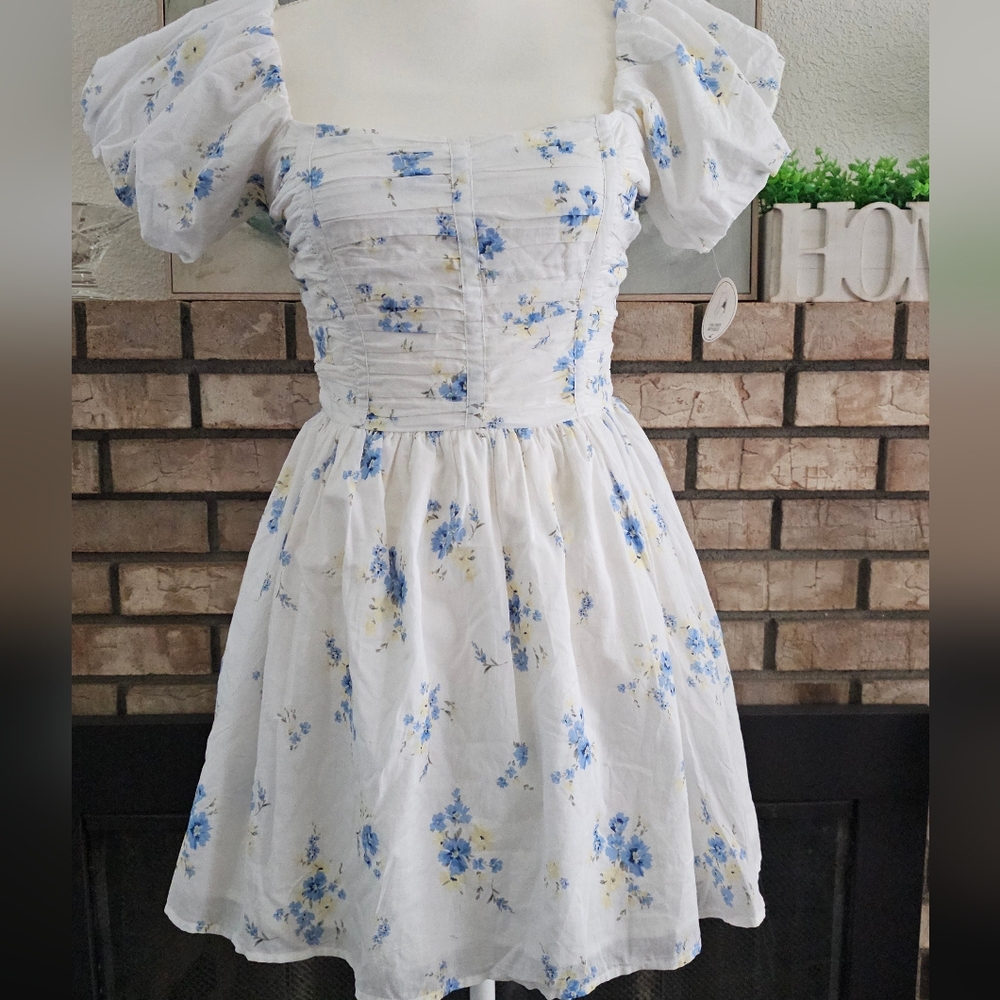 Floral White and Blue Women Dress